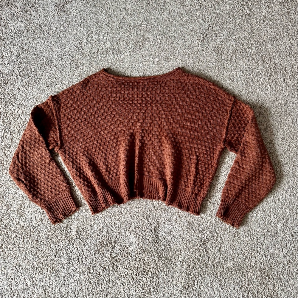 Double Zero Rust Textured Cropped Sweater - Picture 3 of 5